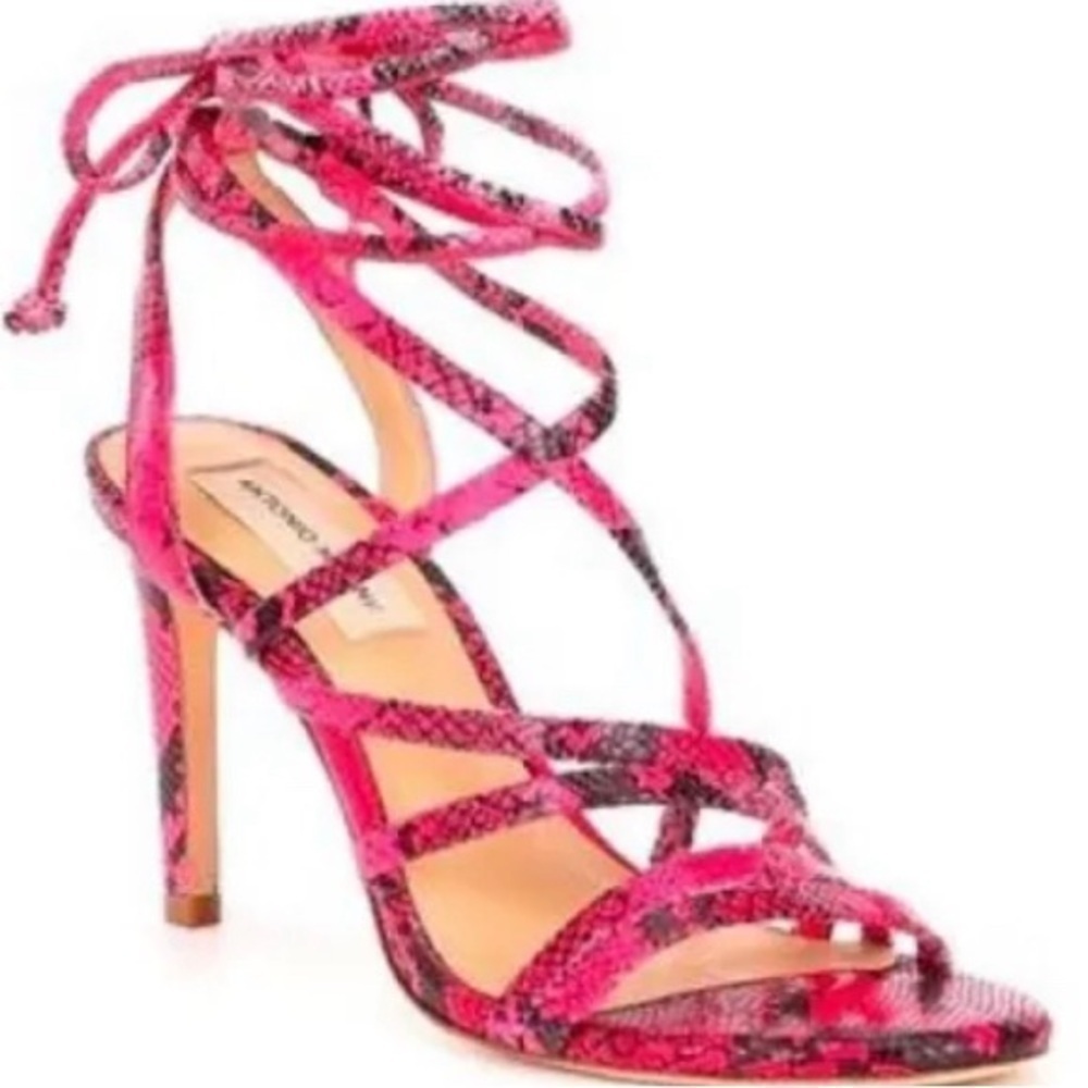 Antonio Melani Snakeskin Print Ankle Strap Strappy Leather Heels size 8